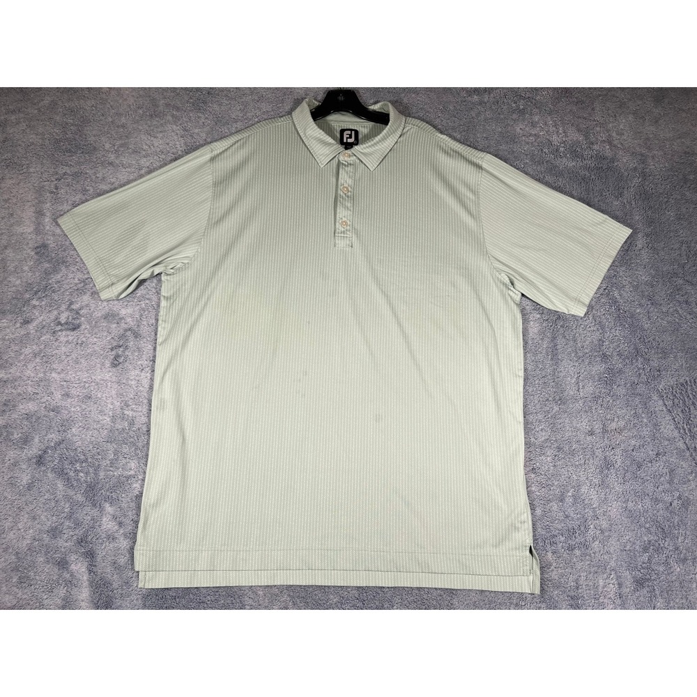 FootJoy Mens 2XL Golf Polo Shirt Green White Zig Zag Stripe Performance Short Sl